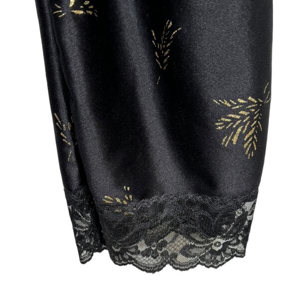 Vintage 70s Dolores For Poirette Black Sleepwear Jumpsuit Medium Lace Gold Satin - Picture 5 of 8